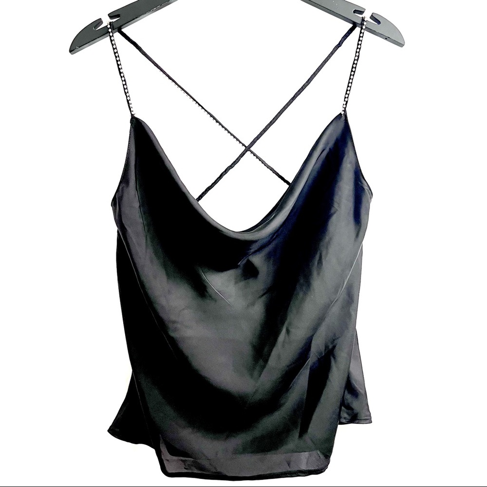 Zara Rhinestone Spaghetti Strap Camisole Top Black Size Medium